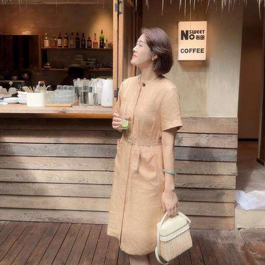 火桐hooton 高定系列 普洱氤氲 斜纹汉麻及膝连衣裙ZB9010 商品图2