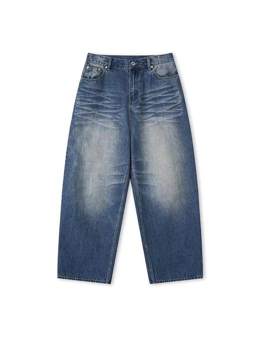 EviStub/E-5XCK492/意产14OZ水洗竹节压褶手工猫须阔腿弯刀剪裁牛仔裤 商品图1