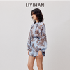 LIYIHAN花影  桑蚕丝圆领印花上衣度假休闲透气衬衫 商品缩略图2
