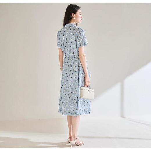 「高货sh」全新升级【铂金会员266/天猫359/差价93】(11140)洛诗琳夏季新款抗皱全棉印花蓝色帆船圆领长款连衣裙 商品图4