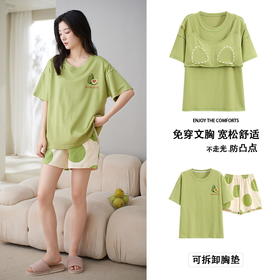 雀说睡衣女夏季带胸垫甜美可爱短裤可外穿短袖新款纯棉套装家居服AL8001