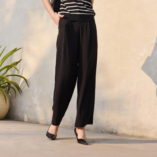 半身缘女裤 夏季丝滑宽松中直筒半松紧腰休闲裤252102E10302832 商品图2