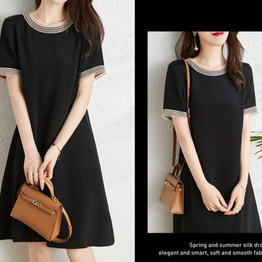 丁摩高级感真丝小黑裙重磅桑蚕丝连衣裙女装新款夏天黑色裙子AL3013 商品图1