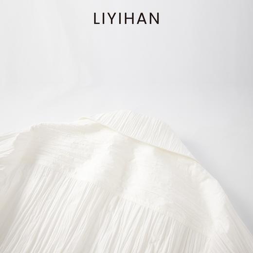 LIYIHAN  25夏棉褶皱纯色翻领短袖衬衫白色大翻领衬衫高级感 商品图3