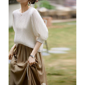 丁摩高端气质百褶真丝衬衫女式短袖衬衣衣服夏季新款休闲上衣AL3079