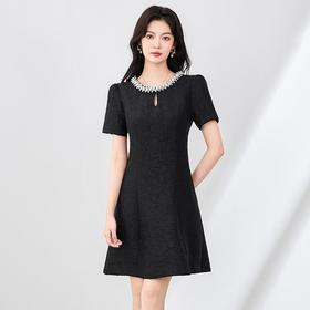 「高货wl」全新升级【铂金会员395/天猫529/差价134】(10517)洛诗琳重工浮雕提花连衣裙2025夏季法式钉钻气质收腰裙