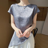 雀说丝绸缎面夏季女装新款肌理感上衣时尚百搭圆领修身气质T恤短袖ALR-M37 商品缩略图7