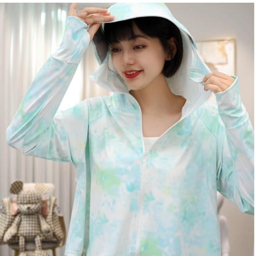 雀说夏季国风墨竹短款印花防晒衣冰丝连帽透气防晒服户外运动防晒外套ALF015 商品图6