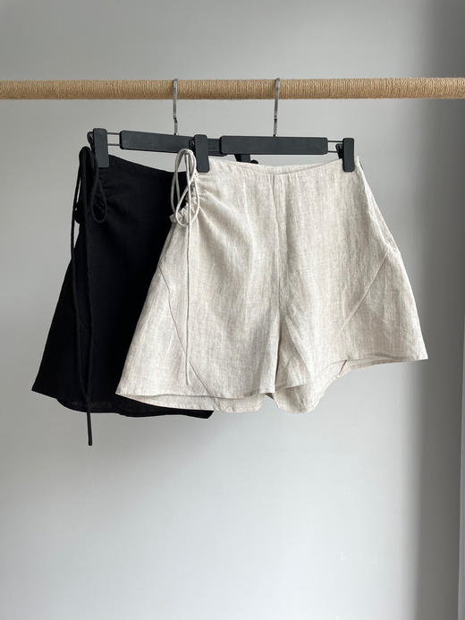 521-1 独家圆正 不对称设计 亚麻材质 侧腰抽绳 宽松短裤 商品图5