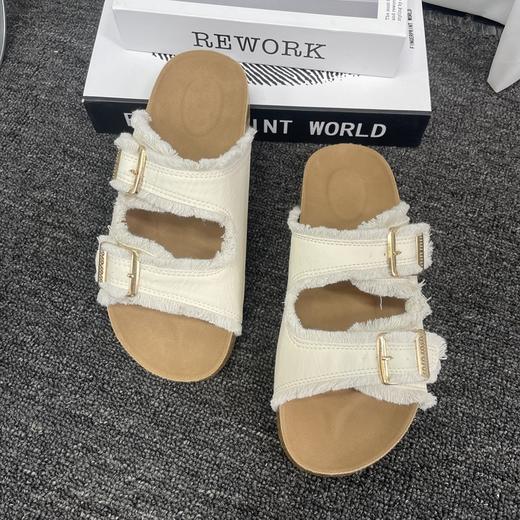 新款毛边皮带扣二字带休闲百搭博肯拖鞋A886 商品图1