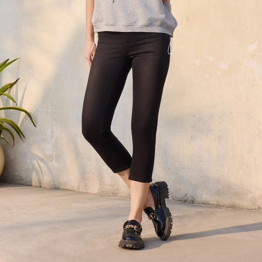 半身缘女裤 夏季柔软弹力纯棉修身铅笔牛仔裤252202E40102818 商品图3