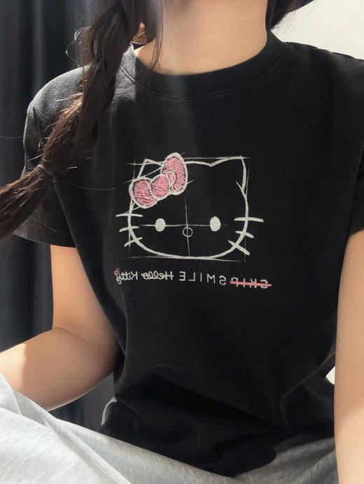 韩国订单Kitty猫做旧修身短袖T恤04241 商品图2