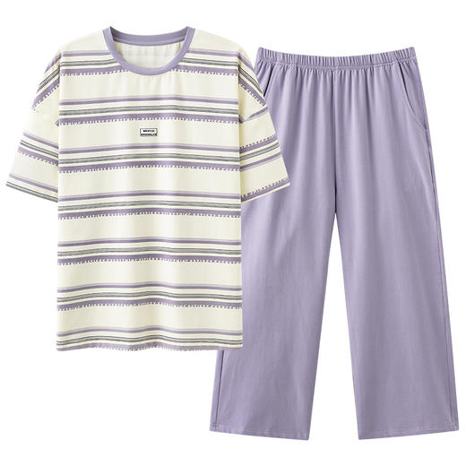 雀说100%纯棉睡衣女夏季新款短袖七分裤套装休闲时尚宽松家居服可外穿ALN1118 商品图3