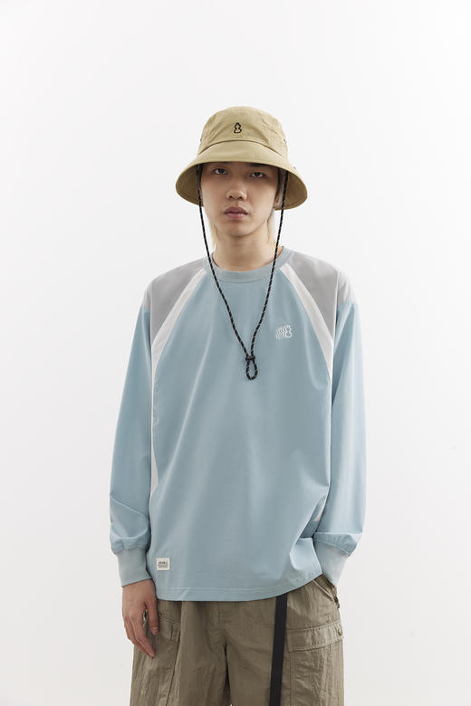 吃茶去chichaqu25速干弹力拼色插肩袖长袖T恤轻薄凉感户外运动 商品图0