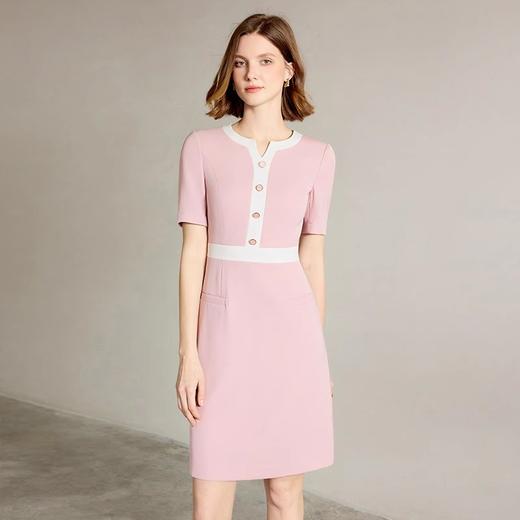 IWY/粉色小香风短袖连衣裙女夏季新款时尚气质商务主持人上镜正装Q1327 商品图1