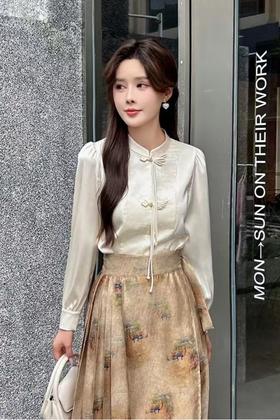 Le Malene 珍珠白新中式国风提花盘扣上衣 20130