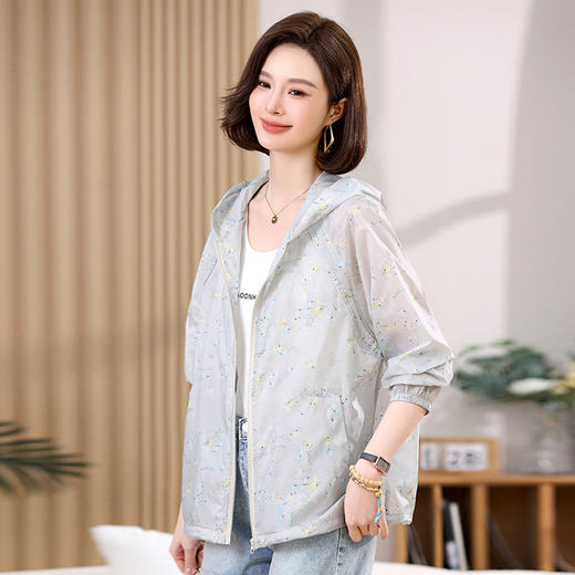 雀说轻薄防晒衣女外套新款休闲连帽印花薄款透气防晒服AL5501 商品图3