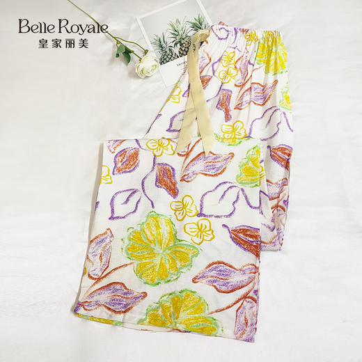 皇家丽美夏季透气两个高品质宽松垂感阔腿裤印花女裤百搭休闲XZ3701 商品图3