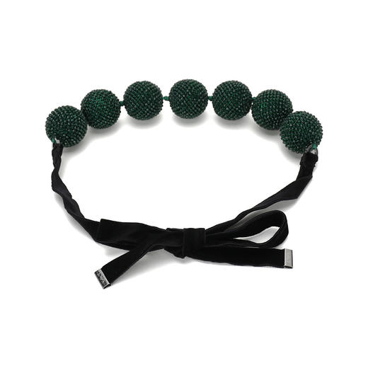 8055180543047 EMPORIO ARMANI 【轻奢高级】女式欧美夸张大颗珠子亮眼系带短项链锁骨链项链 墨绿色 规格:118*4cm 商品图1