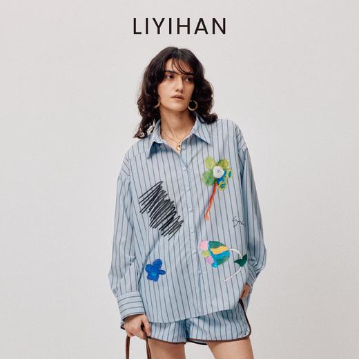 LIYIHAN稿线  高密重磅条纹印花衬衫翻领随性廓形松弛感 商品图1