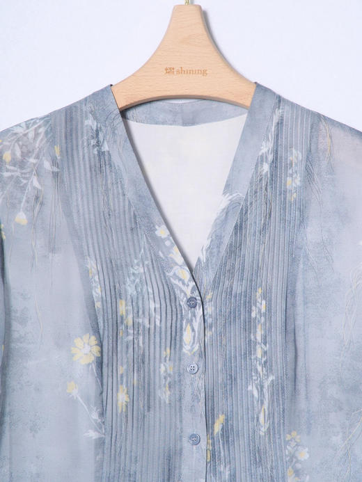 女士V领短袖真丝连衣裙 商品图1