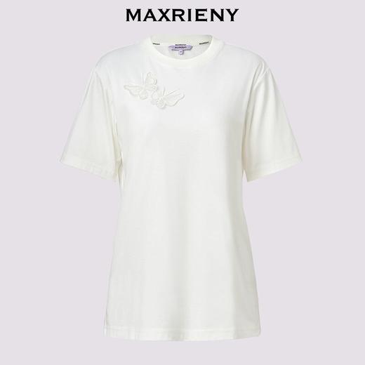 3件8折MAXRIENY2025夏季新款百搭圆领T恤蝴蝶仙子上衣白色简约经(货号:MF86TS001) 商品图4