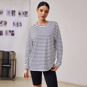 跃牌【周游世界系列】2025春夏新品天丝纤维长袖消臭抑菌运动T宽松条纹上衣TP0885