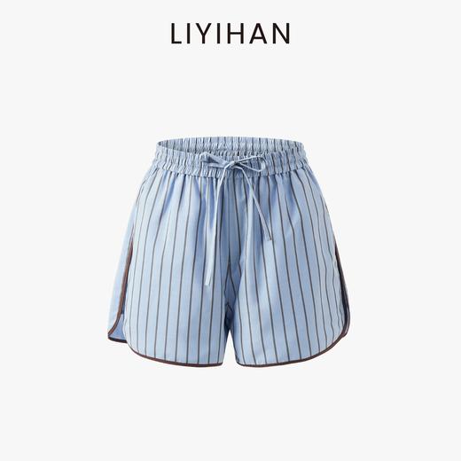 LIYIHAN稿线  高密简约抽褶条纹撞色边短裤松弛 商品图4
