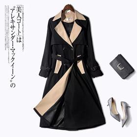 双十二福利！【诗铭洛可】A325 风衣外套大码洋气减龄遮肉口袋领口撞色长款外套