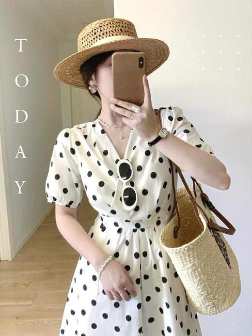 【百图lulu定制】【波点连衣裙】法式波点  弹力 收腰 茶歇连衣裙 商品图6