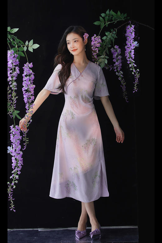 逸红颜明月优选#轻奢非遗花罗连衣裙「紫藤」优雅清浅显瘦小A摆，​好美的紫藤仙子裙~~ 商品图11