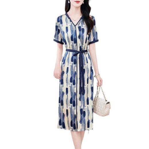 丁摩重磅真丝连衣裙女中长款新款V领缎面桑蚕丝短袖裙AL0551 商品图4