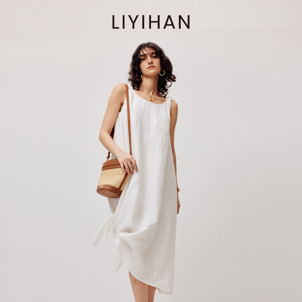 LIYIHAN亘云麻  度假神器亚麻背心连衣裙女圆领设计感裙子简约