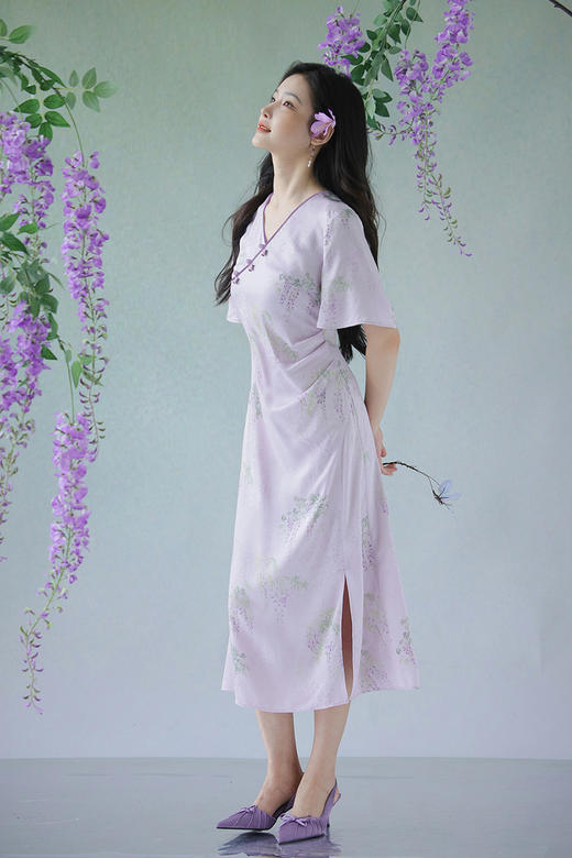 逸红颜明月优选#轻奢非遗花罗连衣裙「紫藤」优雅清浅显瘦小A摆，​好美的紫藤仙子裙~~ 商品图4
