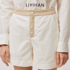 LIYIHAN  25夏新款棉白条纹短裤宽松休闲裤子舒适百搭透气时尚