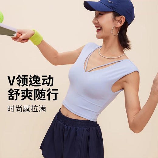 跃牌【禅语梵心】V领显瘦运动短袖内衣女夏速干休闲t恤修身瑜伽服健身上衣WX5412 商品图0