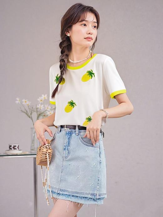 超值购【诗铭洛可】6351 菠萝短袖立体刺绣拼色上衣A3-3 商品图1