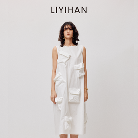 LIYIHAN清月鹊  高密长绒棉设计感多口袋廓形连衣裙立体层次感