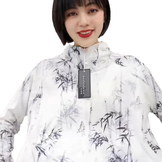 雀说夏季国风墨竹短款印花防晒衣冰丝连帽透气防晒服户外运动防晒外套ALF015 商品图4