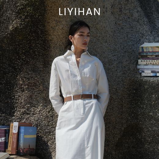 LIYIHAN  25夏纯色亚麻衬衫式连衣裙长袖高腰连衣裙显瘦法式百搭 商品图2