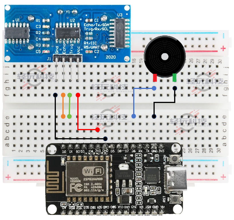 新版物联网作品-超声波雷达蜂鸣器版