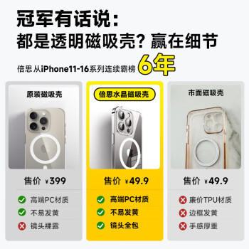 倍思【冰透磁吸|散热快】适用iPhone16pro手机壳苹果16pro保护套Magsafe磁吸超薄防摔镜头全包壳 商品图7