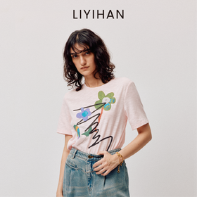 LIYIHAN云语  轻盈呼吸感软垂竹节棉印花T恤宽松廓形