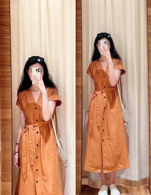 【高品质私服】【IC亚麻平纹V领长款连衣裙】裙型大气利落，巧妙修饰身材G1379-CC【无标出货 介意慎拍】 商品图4