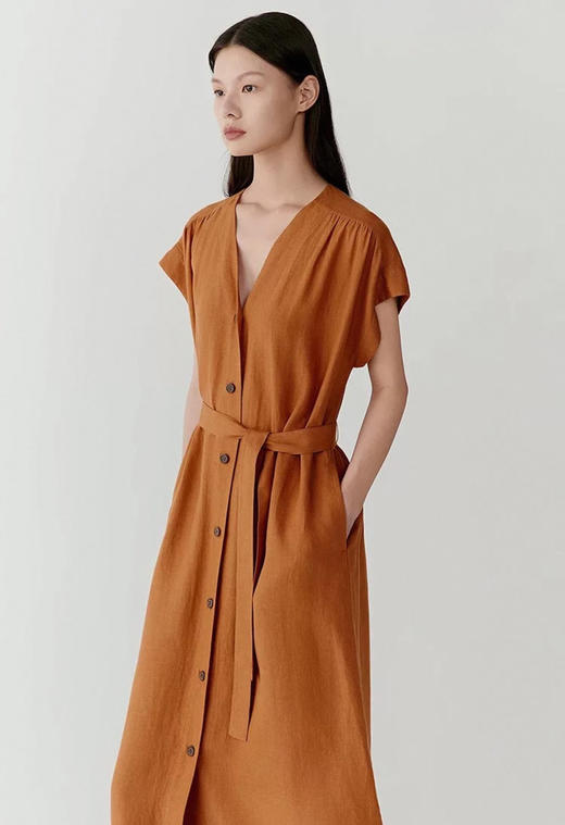 【高品质私服】【IC亚麻平纹V领长款连衣裙】裙型大气利落，巧妙修饰身材G1379-CC【无标出货 介意慎拍】 商品图9