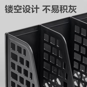 得力（deli）4联带笔筒多功能桌面档案收纳盒文件框栏篮盘书立架 办公用品多层文件置物架资料架镂空黑色 商品图3