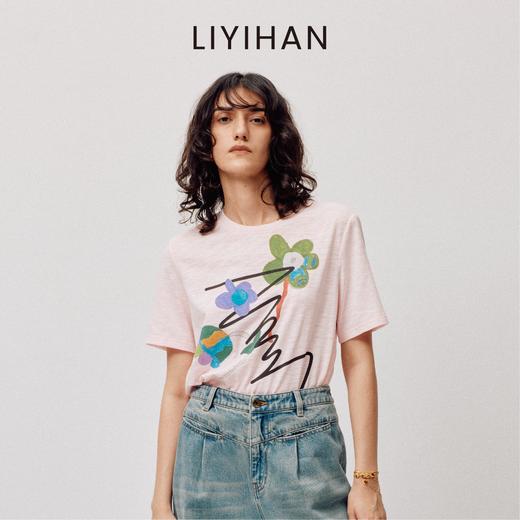 LIYIHAN云语  轻盈呼吸感软垂竹节棉印花T恤宽松廓形 商品图2