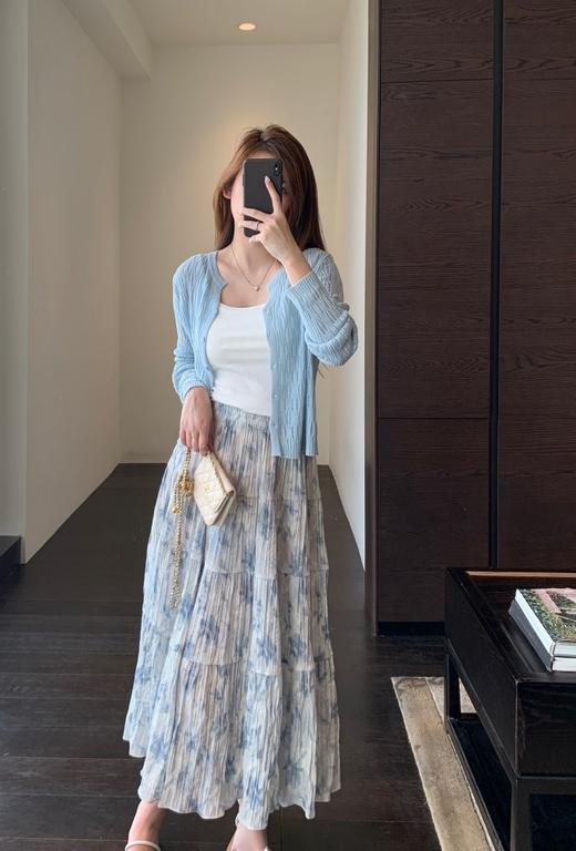 夏日浪漫印花裙飘逸大裙摆褶皱高腰显瘦半裙 商品图2