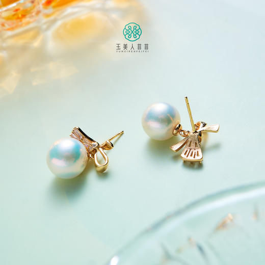 DS925珍珠耳坠-爱迪生蝴蝶结白珠约11-12mm 商品图0