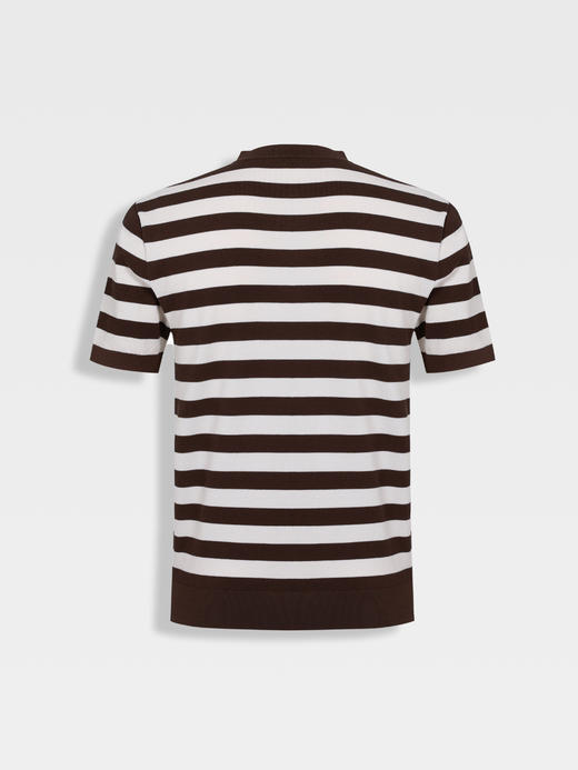 callisto松弛系列咖色条纹棉混纺T恤 商品图1